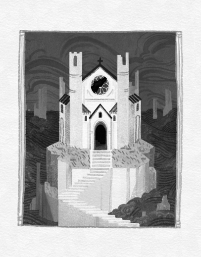 serena malyon illustration black and white art medieval cathedral monestary